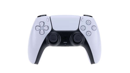 Bangkok, Thailand - Nov 12, 2021: Sony Playstation 5 DualSense wireless controller isolate on white background. Electronic gaming device, home entertainment console lifestyle. Illustrative editorialのeditorial素材