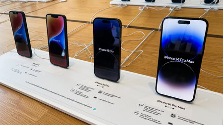 Bangkok, Thailand - Sep 19, 2022: Apple iPhone 14 Pro Max smartphone new models, demo display launch...