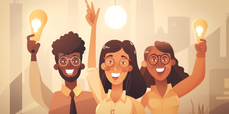 Young happy multiethnic business man woman work together, celebrate success in start up office. Creative team meeting, businesspeople colleague partnership or office coworker teamwork. Generative AIの素材