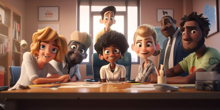 Young happy multiethnic business man woman work together, celebrate success in start up office. Creative team meeting, businesspeople colleague partnership or office coworker teamwork. Generative AIの素材