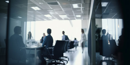 Blur background of businesspeople walk in corporate business office. Financial organization company, human resource job, people work life concept. Generative AIの素材