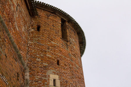 Smolensk Russia part of the historic defensive fortifications of the Kremlin round tower close-up of a brickのeditorial素材