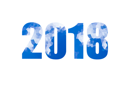 invitation card postcard to two thousand and eighteen, blue digit with white contrasting inlay at the top on a white background isolatedの写真素材