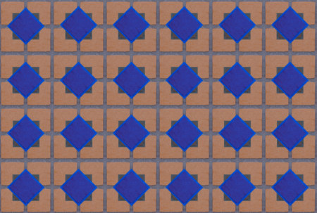 brick base tile blue diamond center pattern endless geometric background, contrasting base