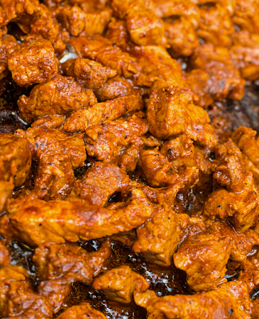fried pieces of pork meat pork billet base for pies with fillingsの写真素材