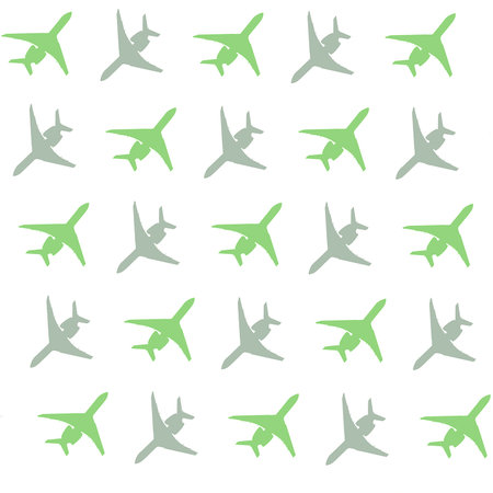 lot  gray green aircraft inclined on a white background travel symbol pattern designの写真素材