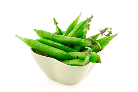 set pod green pea bean vegetable ceramic bowl on white background farmer crop designの写真素材