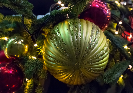 golden ball decoration colorful shiny decor seasonal festive christmas close-upの写真素材