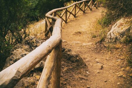 mountain road walk day off trekking panoramic view, rest in the mountains tourist trail safetyの写真素材