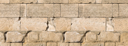 background panorama narrow masonry with uneven cobblestones, light stone drawing