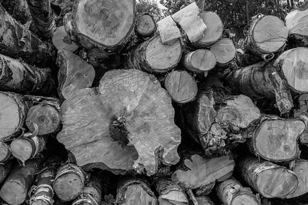 stack of old wood with rotten cracks in gray, wooden background design