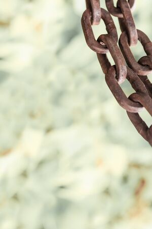 base rusty iron chain vertical inclined border corner copy spaceの写真素材