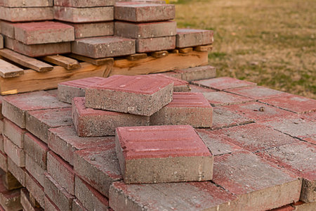 many tile stone building materials for laying paths in the park traditional material