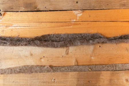 wall of timber horizontal wall insulated to keep warm in winter