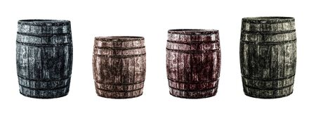 pattern oak barrel for winemaking gray and brown in tinted set on an isolated backgroundの写真素材