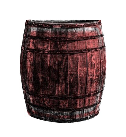 oak barrel dark brown red winemaking symbol vertical photo on a white backgroundの写真素材