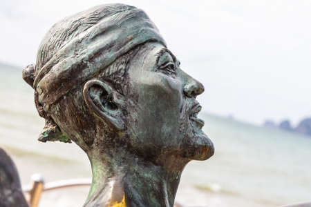 Krabi Thailand July 2018. The statue of fishing by fishing sword fishermen, set on the beach of Ao Nangのeditorial素材