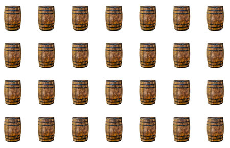 pattern barrel oak symbol winery many wooden kegs on white isolated background