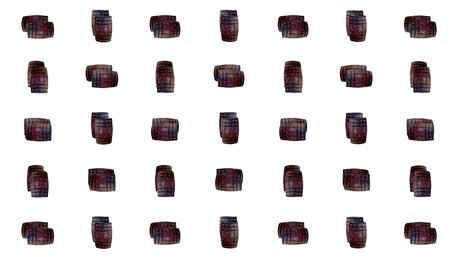 set dark brown oak barrel pattern stands and lies on an isolated background