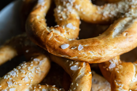 background festive oktoberfest pretzel with salt closeup pattern basisの写真素材