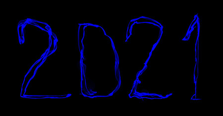 blue fiery numbers banner on black background symbol of the new year
