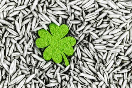 green clover on the background of millet grain light beige St. Patrick's day design