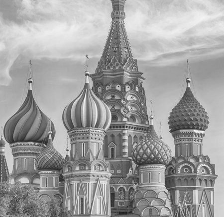 Moscow Russian Federation 10/07/2018. St. Blessed Cathedral on the Red Square of Moscow, tinted...