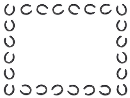 frame made of iron horseshoes on white backgroundの写真素材