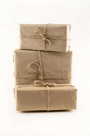 stack of gifts in brown paper simple design stackの写真素材