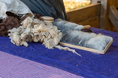 sheep wool and comb carding traditional production