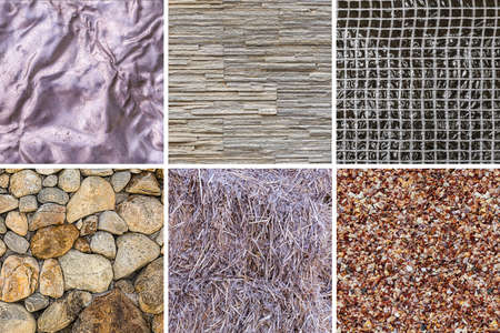 assorted surfaces metal and straw, shell and straw design baseの写真素材
