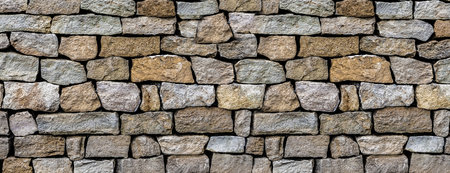 stone wall made of old and weathered cobblestones wall of an old houseの写真素材