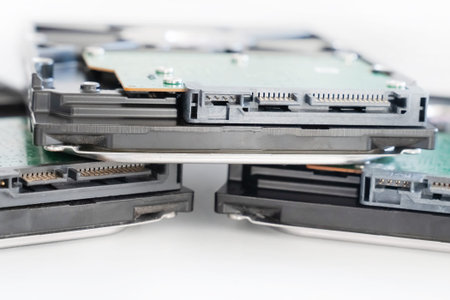 computer component sata hard drive for data storage. Close up on light backgroundの写真素材