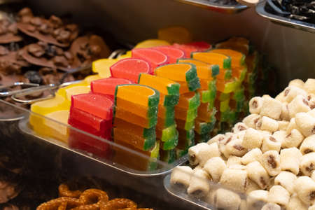 various sweets citrus jelly slices and oriental sweetsの写真素材