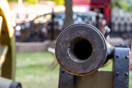 cannon old for guarding the fort close-up cast iron barrelの写真素材