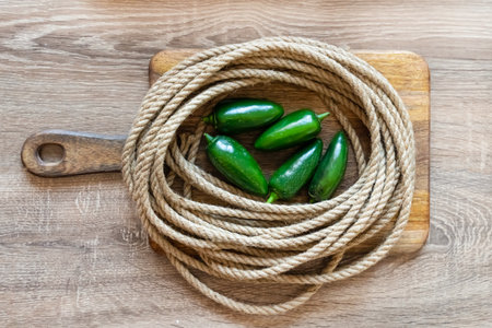 jalapeno green pepper spicy folded in the center of the rope ringの写真素材