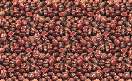 chestnut pile brown fruit ripe shiny roast tasty autumn harvest backgroundの写真素材