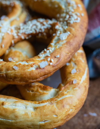 pretzel beer snack sprinkled with salt, a symbol of Oktoberfestの写真素材