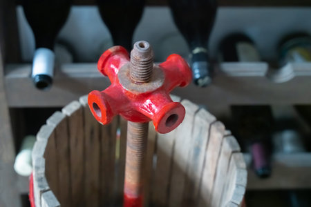 press for making cider and wine, element of the pressure mechanism for berries and fruitsの写真素材