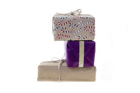 gift box brown and purple on isolated background stacked in a stack