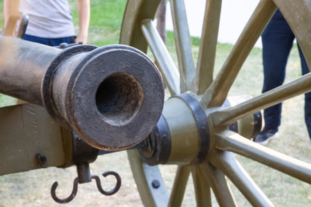 iron cannon barrel close-up, a weapon for defense and siegeの写真素材
