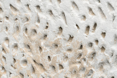 rough stone background white close-up wall of an old house. Central focus.の写真素材