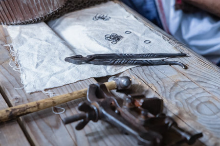 making chain mail from rings, handmade pliers and steel rings