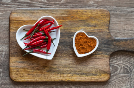 chili pepper fresh pod red and ground powder, spices for spicinessの写真素材