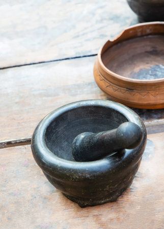 stone mortar for grinding ingredients and spices for cooking