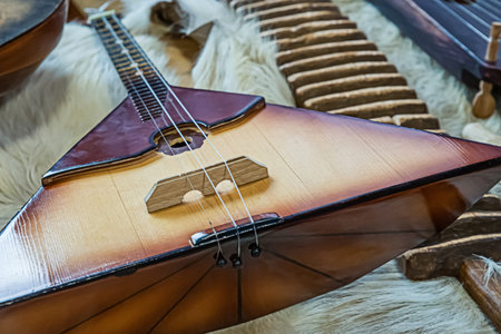 balalaika traditional stringed musical instrument of Russia close up