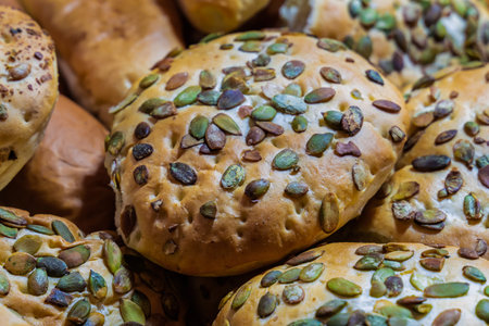 buns fresh with seeds morning pastries for breakfastの写真素材