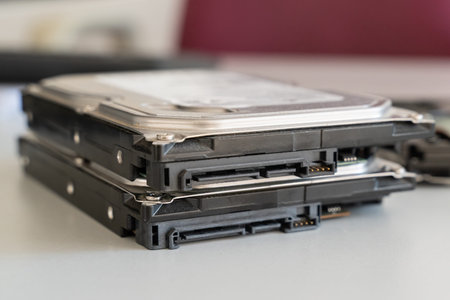 silver computer hard drive close up