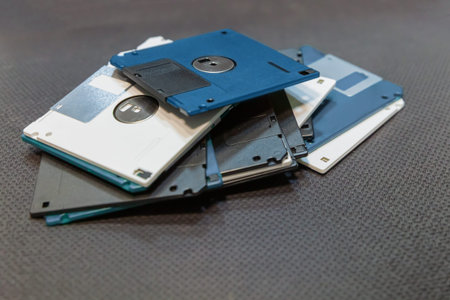 floppy disk obsolete storage medium, multi-colored floppy disks close-up