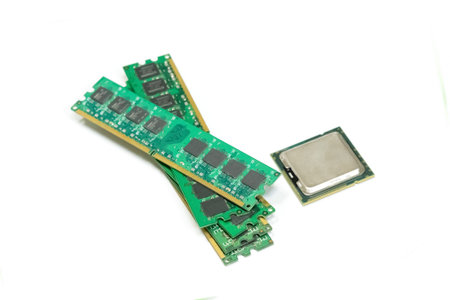 computer RAM and processor lie on a light surface